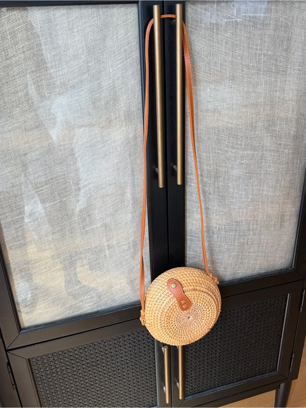 Woven Round Straw Crossbody Bag in Brown